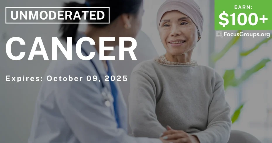 Graphic promoting Research Study on Cancer, $100+ payout, happening October 10, 2025