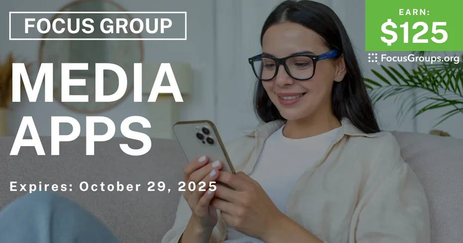 Graphic promoting Focus Group in Chicago on Media Apps, $125 payout, happening October 30, 2025