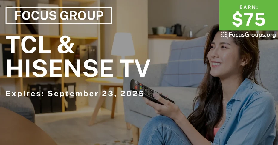 Focus Group on TCL & Hisense TV - $75