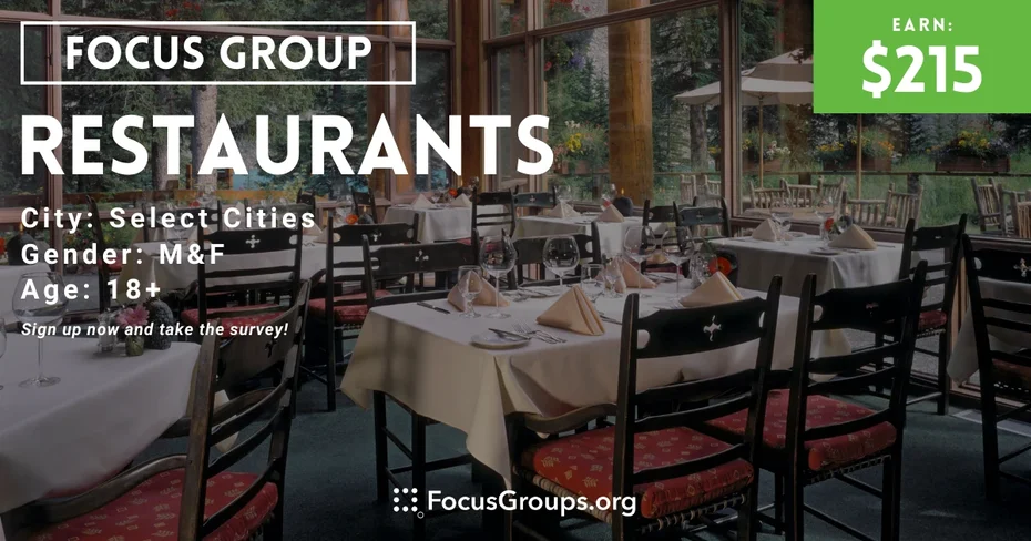 Focus Group on Restaurants - $215 - 02/07/2024
