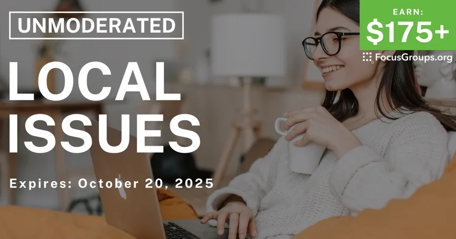 Graphic promoting Research Study in Virginia on Local Issues, $175+ payout, happening October 21, 2025