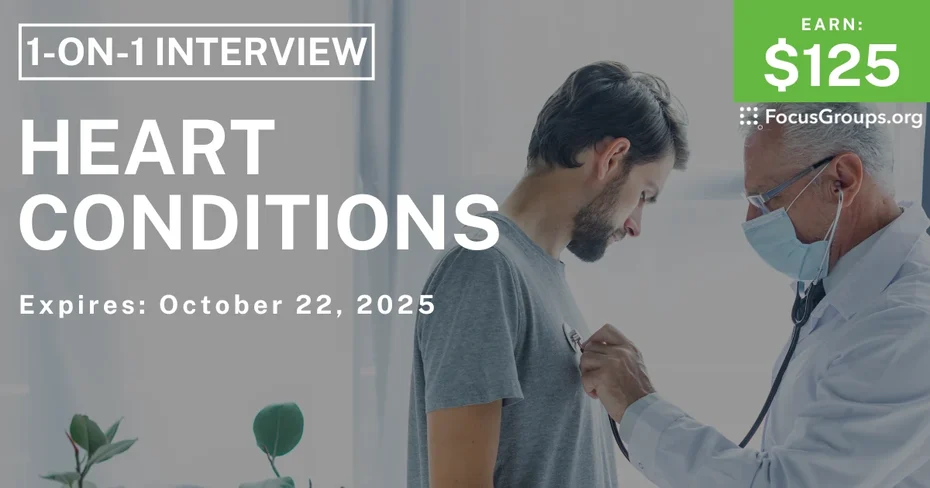 Graphic promoting Research Study on Heart Conditions, $125 payout, happening October 22, 2025