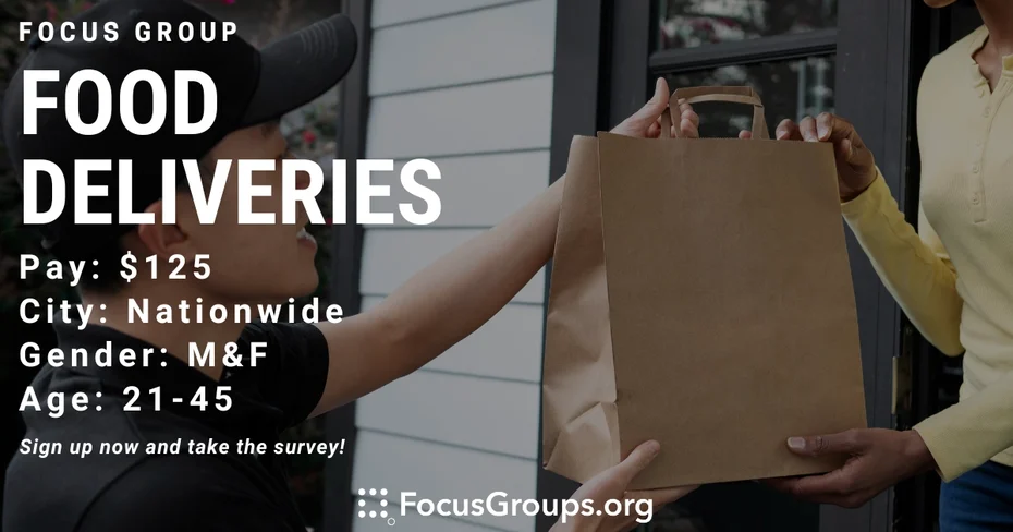 Focus Group on Food Deliveries - $125 - 09/22/2023