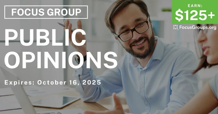 Graphic promoting Focus Group in Seattle on Public Opinions, $125+ payout, happening October 17, 2025
