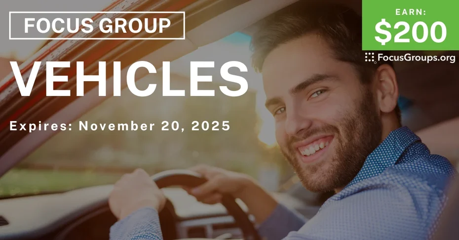 Focus Group in Philadelphia on Vehicles - $200 - $200 - 10/27/2025