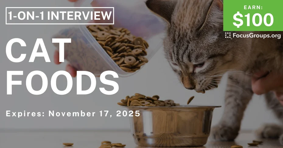 Research Study in Minneapolis on Cat Foods - $100 - $100 - 11/12/2025