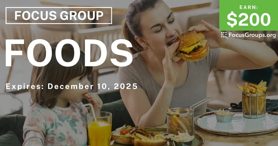 Focus Group for Parents & Kids in New Jersey on Foods - $200 - $200 - 11/27/2025