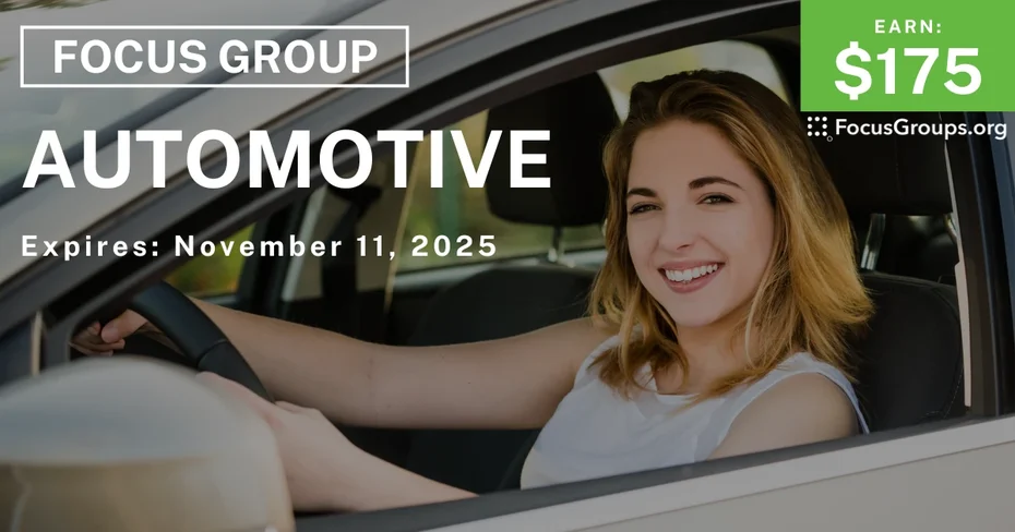 Focus Group for SUV Owners on Automotive - $175 - $175 - 10/29/2025