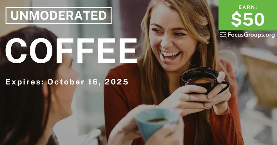 Graphic promoting Research Study on Coffee, $50 payout, happening October 17, 2025