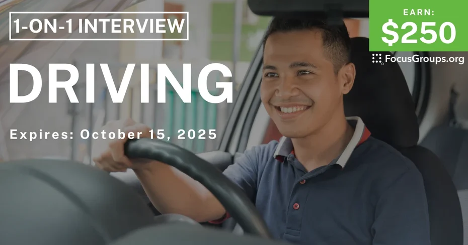 Graphic promoting Research Study in Detroit on Driving, $250 payout, happening October 16, 2025