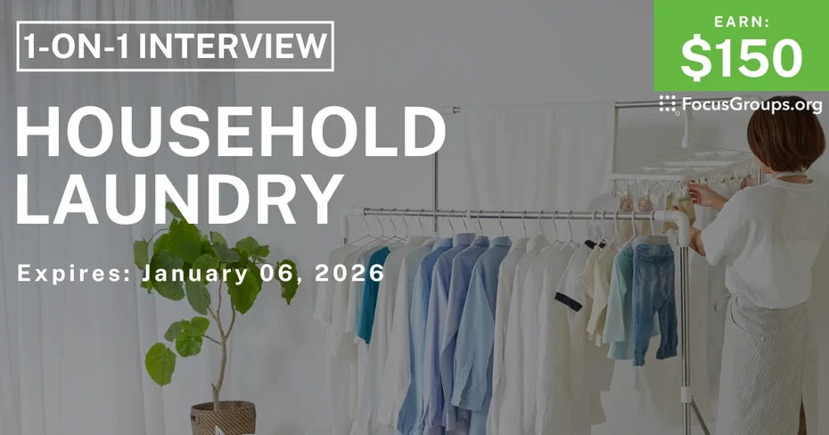 Research Study in Cincinnati on Household Laundry - $150 - $150 - 12/15/2025