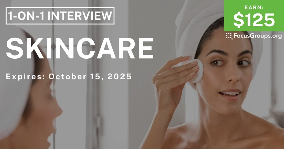 Graphic promoting Research Study for Women on Skin Care, $125 payout, happening October 15, 2025