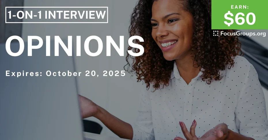 Graphic promoting Research Study in Wisconsin on Opinions, $60 payout, happening October 21, 2025