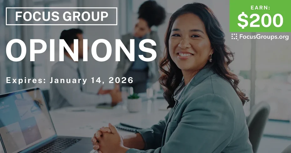 Focus Group in New Jersey on Opinions - $200 - $200 - 01/06/2026