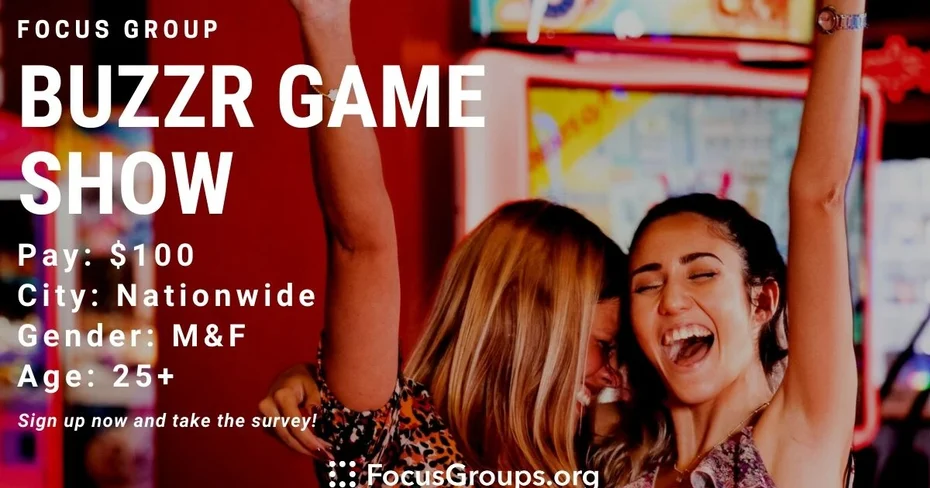 Focus Group on BUZZR Game Show - $100 - 05/29/2023